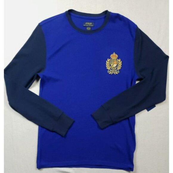 Polo Ralph Lauren Sleepshirt Men's L Blue Navy Colorblock Thermal Waffle Knit - Picture 1 of 13